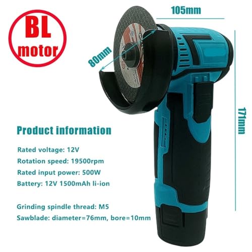 Mini amoladora angular a batería de 12V y motor brushless PTC-002 4