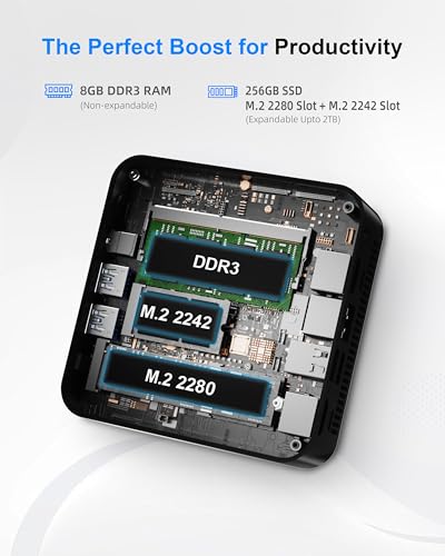 Image of Mini PC with 8GB RAM 256GB SSD, Dual HDMI 4K Display, WiFi 5 & Bluetooth 4.2, Compact Desktop Computer for Home Office, Web Browsing, Online Learning and Business Use