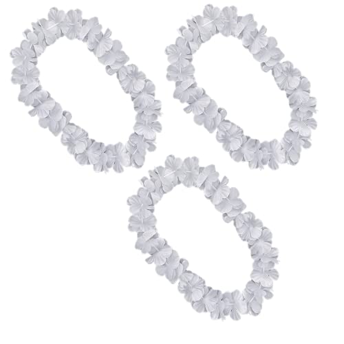 3 Pack - Hawaiian Luau Party White Flower Lei Necklace, 36