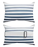 Waterproof Headrest Pillows for Chaise Lounge Chair Couch,Ombre Art Navy Blue White Stripes Throw Pillow with Strap Set of 2 Decorative Lumbar Cushion Pillows,Indoor Outdoor Decor Colored Gradient
