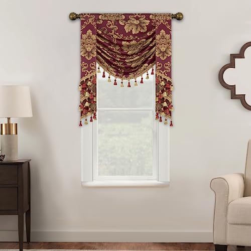 TOPLUXE Swag Valance for Windows Damask Waterfall Valance with Tassels - Image 2