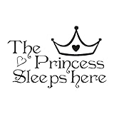 The Princess Sleep Here Crown Princess Stickers Princess Wall Decals Vinyl Sticker DIY Removable Peel Stick Wall Decals for Bedroom Wall Decor Above Bed Nursery Home Decoration