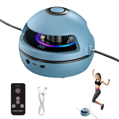 Elektronische Springseil Smart Jump Rope Machine Mit Fernbedienung Intelligente Sprungmaschine Bluetooth Springseilmaschine Mit LED-Anzeigezähler 1-10 Geschwindigkeitsstufe (Blau)
