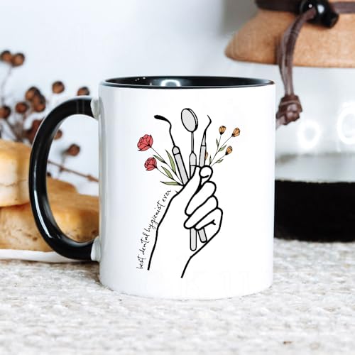 Taza de cerámica blanca 11oz para higienista dental miniatura 5