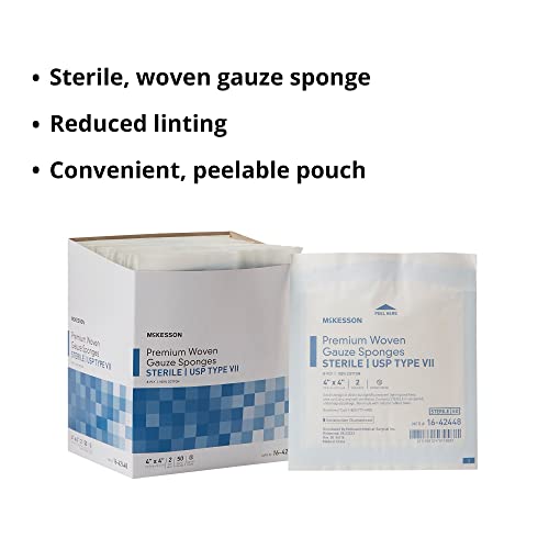 Mckesson Premium Woven Gauze Sponges, Sterile, 8-Ply, Usp Type Vii, 100% Cotton, 4 In X 4 In, 2 Per Pack, 50 Packs, 100 Total #TOP3