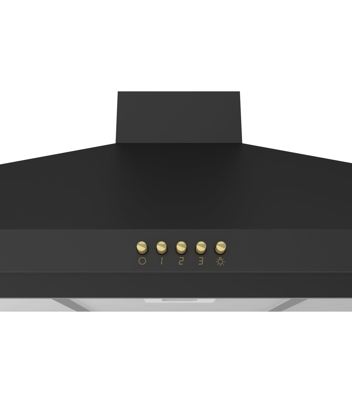 SOLTHERMIC H90PR CAMPANA DECORATIVA ESTILO RUSTICO NEGRA CON RIBETES DORADOS/ANCHO 90 CM / 2 LAMPARAS LED/FILTROS METÁLICOS / 550 m3, FILTROS LAVABLES ""ALTA GAMA""