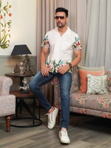 Image of White Tropical Printed Half Sleeve Shirt for Men