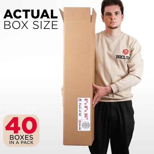 Image of Tall Cardboard Boxes 8 inchL x 8 inchW x 36 inchH (Pack of 40) - USA-Made Packing Boxes for Moving, Shipping, or Storage - USPS, UPS, FedEx Approved - Professional Packing Supplies for Moving | USA-Made Packing Boxes for Moving, Shipping, or Storage - USPS, UPS, FedEx Approved - Professional Packing Supplies