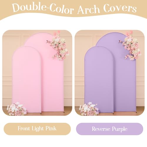 Purple Pink Arch Backdrop Cover Wedding Arch Covers 7.2 and 6ft Party Arch Backdrop Stand Cover Baby Shower Spandex Birthday Stretchy Photo Arch Covers Set of 2 by Little Funny - Used condition - Image 2
