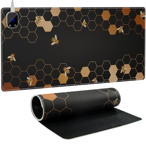 iCasso Heated Mouse Pad, XL Big Desk Pad with 4 Heating Levels & 4 Auto Shut-Off Levels for Computer Keyboard, 31.5" x 13" Large Safe Desk Mat Hand Warmer for Home Office Work (Honeycomb)