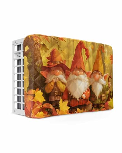Fall Air Conditioner Cover Maple Grove Leaves Gnomes AC Cover Indoor Window Air Conditioner Protection Adjustable AC Protection for Inside Double Insulation 17x13x3.5 Inch