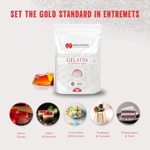 Image of NITTA GELATIN Premium Gold 200 Bloom Gelatin of International Standard (Unflavoured) Best for Cake, Pudding, Jelly, Entremets & Desserts (200 gm)