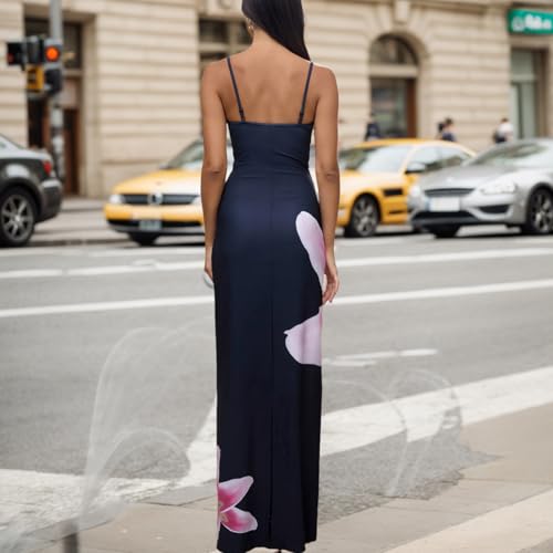 Image of Womens Summer Casual Floral Dresses Spaghetti Strap Bodycon Maxi Beach Dress Elegant Evening Party Long Dresses