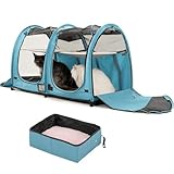 Mispace Portable Twin Compartment Show House Cat Cage/Condo - Easy to Fold & Carry Kennel - Comfy Puppy Home & Dog Travel Crate with Portable Carry Bag/Two Hammocks/Mats and Collapsible Litter Box