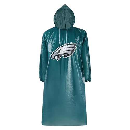 Image of NFL Waterproof Rain Poncho for Adults, Sporty, Elastic Sleeves and Drawstring Hood, Unisex Rain Coat
