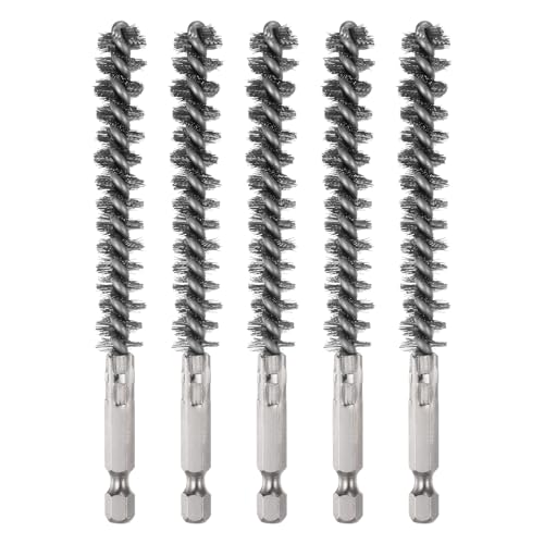HARFINGTON 5Pcs Bore Brush Stainless Steel 11mm Dia Cleaning Twisted Wire Brush Tube Pipe Cleaner with Handle 1/4 Inch Hex Shank for Tubes, Ports, Bearings