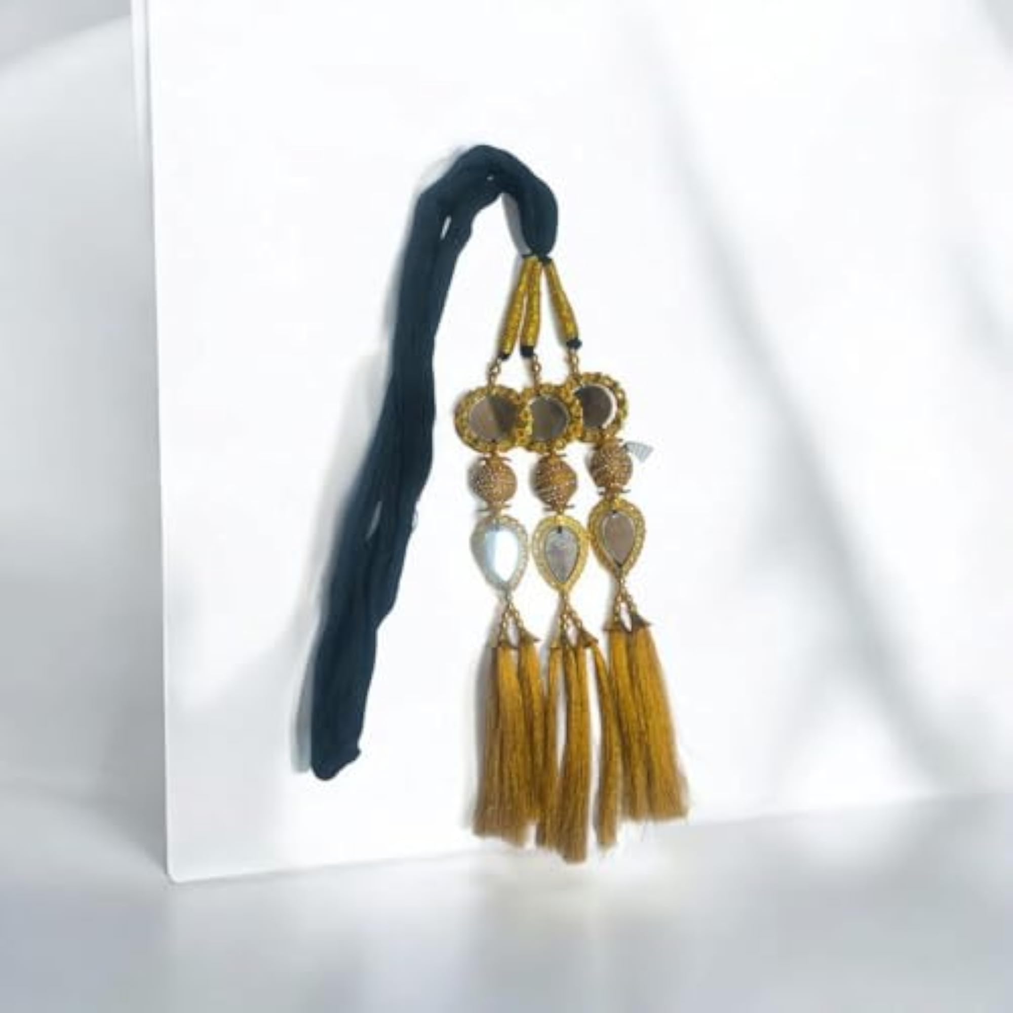 Traditional Gold-Toned Mirror Hair Parandi with Tassels