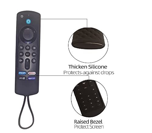 Image of Silicone Case Compatible with Fire TV Stick 3rd Gen 2021 Remote Full Wrap with Lanyard, Compatible with Fire TV Stick Remote Cover (Only Silicon Cover Included) - Black Style 1