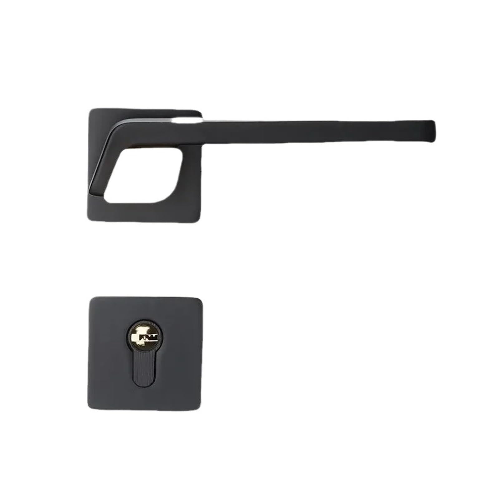 Manija de puerta para dormitorio interior en aluminio negro con cerradura