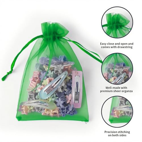 Image of YHJZ 100PCS Dark Green Organza Bags, 4x6 Inch Small Mesh Bags Drawstring, Jewelry Gift Bags for Birthday Party, Treats, Wedding