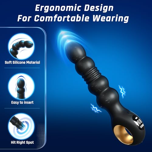 Image of Thrusting Anal Beads Prostate Massager, BEISAR Anal Vibrator Anal Toys Butt Plug 10 Vibrating Thrusting Anal Plug Male Sex Toys for Men Women Adult Toys Gradual Bead Anal Trainer App S&M Whips