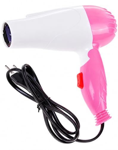 Image of Compact Handheld Hair Dryer for Women and Men White Pink Portable Blow Dryer with Ergonomic Handle Corded Hair Styling Dryer for Home Travel and Personal Grooming