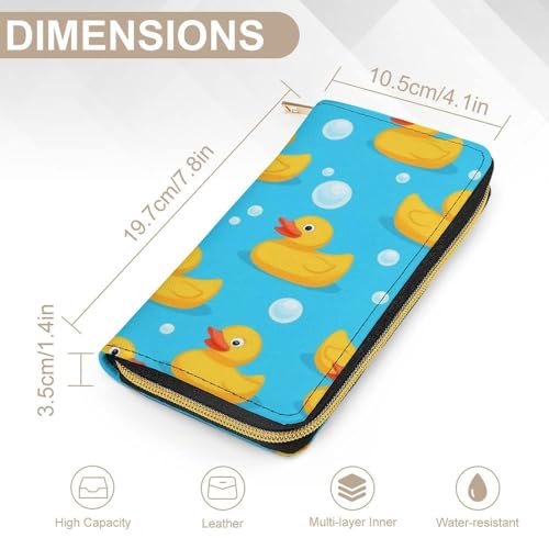 Travel Purse Fashion Design, Huge Storage Capacity Wallet, Cute Decor Wallet, Long PU Zipper Purse Yellow Rubber Duck2
