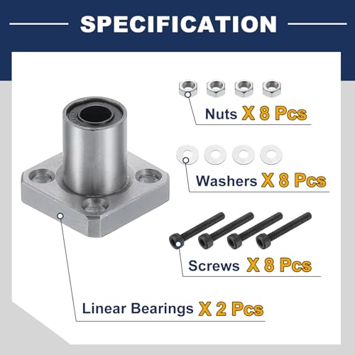 QUARKZMAN 2 Stück LMK8 UU Linearkugellager 8mm Bohrung 15mm Außendurchmesser 24mm Länge Runde Flansch vernickelt mit Schrauben für CNC Maschine 3D Drucker