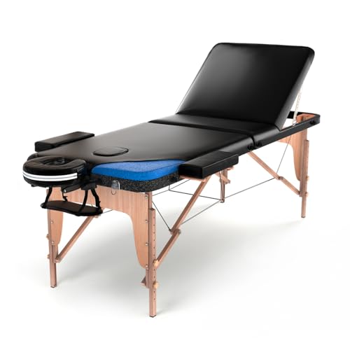 Camilla de Masaje Profesional 3 Zonas, 180 x 56 cm   Mesa de Masaje en Madera, Cama para cosmetólogo Esteticista, estetica Terapia,Tattoo,portátil Plegable Nuevo Reiky (Negro)