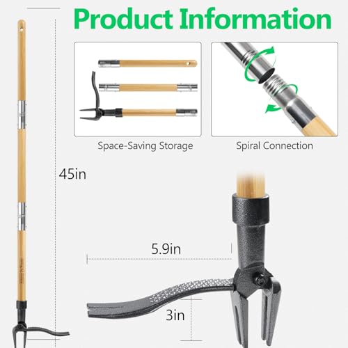 BellaJoyz Weed Puller, Stand-Up Weed Puller Tool with Long Handle & 4-Claw Steel Head, 3-Sectioal Pole Design, Garden Hand Weeding Tool - Easily Remove Weeds Without Bending, Pulling,or Kneeling