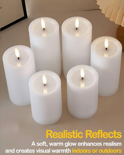 Image of Gmnee 3 inchx6 inch Outdoor Waterproof Flameless Candles with Remote Timers Plastic | 2 Pack Battery Operated Candles, LED Candles, Electric Fake Pillar Candles for Patio, Porch, and Lanterns Decor (White)