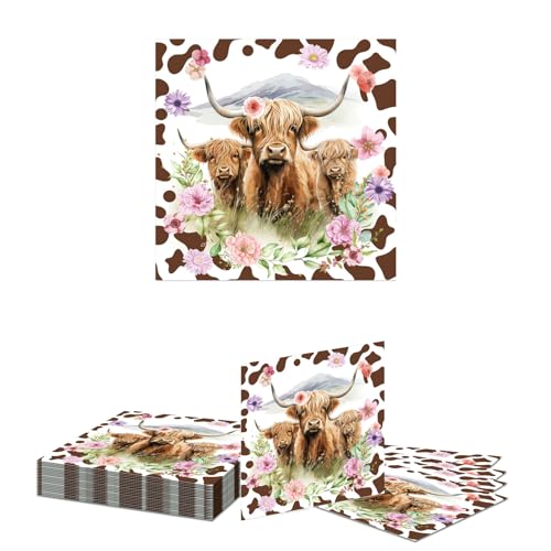Kotkiddy 20 Serviettes Highland Cow Brun Imprimé Vache Décorations de Fête d'anniversaire...