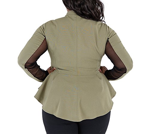 Poetic Justice Plus Size Curvy Women's Olive Peplum Jacket Sheer Panel Sleeves2