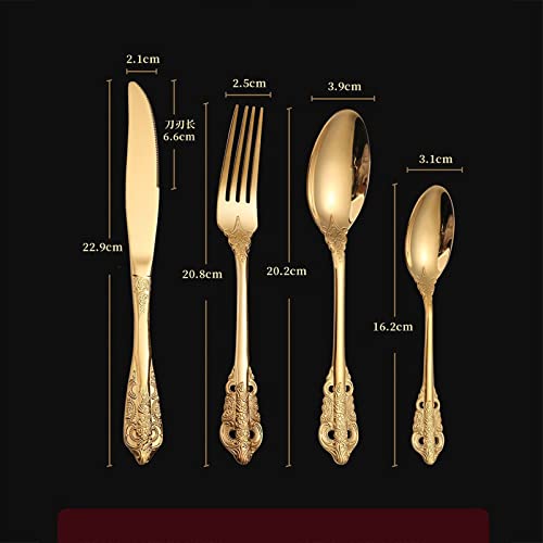 Dinner Spoon 4 Pieces 410 Stainless Steel Spoon Western Food Tableware Set Steak Knife Fork Dessert Spoon Long-Handled Spoon (Color : 1) (Brass)2