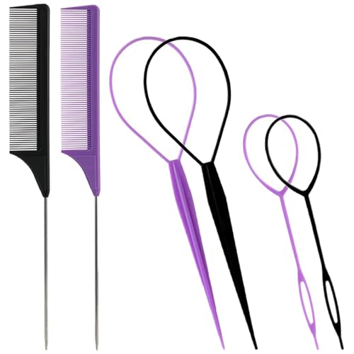 TRKETK Set di 2 cerchietti per coda di cavallo, per coda di cavallo, con pettine a coda di topo, accessori per acconciature veloci e coda di topo, pettine per trecce, per acconciature da donna (2