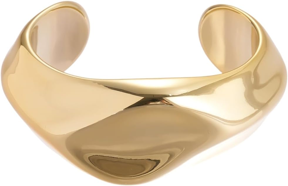 Chunky Gold Cuff Bangle Bracelets Polished Pleated Irregular Bracelet Geometric Opening Adjustable Bracelet Trendy Wide Stacking Bangle Fashion Jewelry Accessories for Women - Image 4