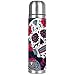 TIZORAX Tasse isotherme en acier inoxydable avec des têtes de mort en sucre avec des roses à double paroi, étanche à l'eau Bouteille d'eau de voyage Thermos Tasse à café 481,9 g