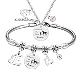 LOCCY Conjunto de collar de caballo y pulsera de caballo regalos de caballo para niñas joyería de collar colgante de caballo, collar de plata de niña y caballo para niñas, cosas de caballos (E)