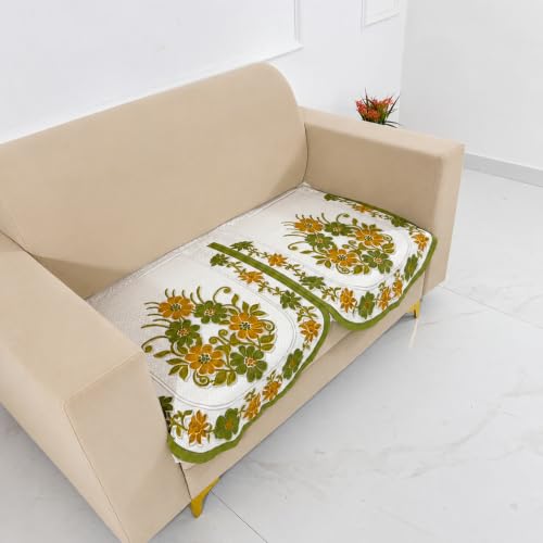 Image of Homerz Premium 'Surya Series' Sofa Cover | Stylish Sofa Protector | Net Fabric | Anti-Stain & Washable Slip Cover Exact Size Antislip (Daisy Green, 2 Seater, Only Seat Cover)
