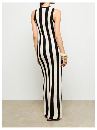 Milumia Women's Striped Knit Maxi Tank Dress Crew Neck Sleeveless Long Bodycon Dresses3
