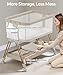 Fodoss Baby Bassinets Bedside Sleeper - 3-in-1 Baby Bassinet with Wheels, Soft Mattress, Storage Tray, Full-Mesh Sides, 7-Height Adjustable Crib for Newborns
