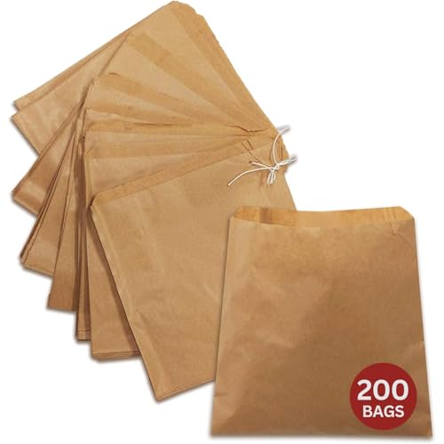 200 x Strung Kraft Paper Bags (12 x 12 inch) – Brown Paper Bags for Food, Lunch, Gifts, Groceries, Sandwiches & Takeaway | Greaseproof & Eco-Friendly Fruit Bags | Recyclable Extra Large Brown Bags