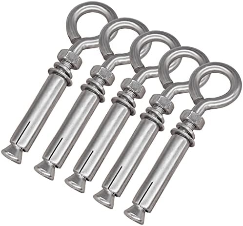 CUKAYO M8*106mm Expansion Concrete Wall Anchors Eyebolt Screw, Heavy Duty 304 Stainless Steel Shoulder Lag Eyebolts for Concrete Wall, 5 Pack