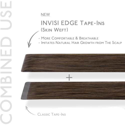 Image of WENNALIFE Invisi Edge Tape in Hair Extensions Human Hair,#5,14 Inch | 14 Inch 50g 20pcs (Invisi Edge & Classic) Muted Light Brown Brunette Invisi Remy Hair Natural Seamless Injected