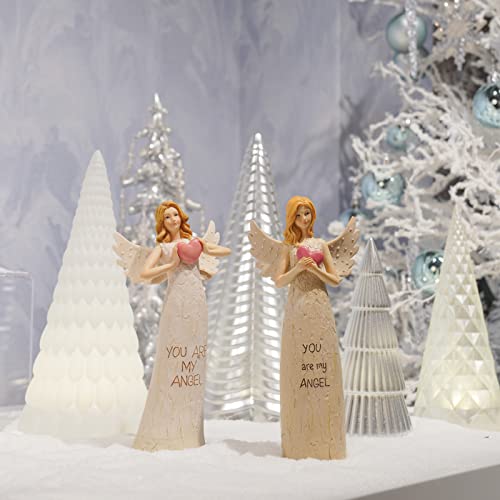 Lc Lcdecohome Guardian Angels Collectible Figurines Praying-Statue - Christmas Decorations Resin Hand Painted Angel Holding Heart Sculpted Statue Baptism Gifts For Boys And Girl 3.6 * 2.1 * 8.1 Inch #TOP3