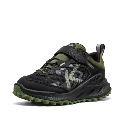KEEN Zionic Low Height Waterproof All Terrain Easy On Hiking Shoes, Black/Bronze Green, 13 US Unisex Little Kid