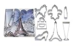 R&M International Paris Collection Cookie Cutters, Poodle, Fleur de Lis, Lipstick, Purse, High Heel, Eiffel Tower, Champagne Glass, 7-Piece Set