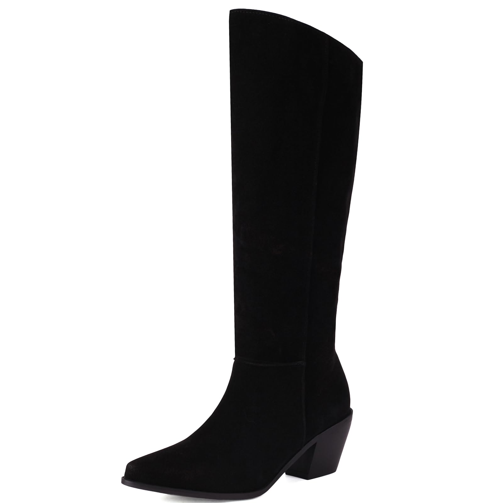 Womens Knee High Boots Retro Western 6cm Block Heel Boots for Niche Social Events