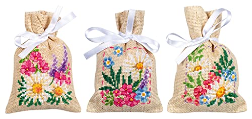 Kit broderie point de croix compté sachet aromates complet fleurs de printemps 3pcs - 2
