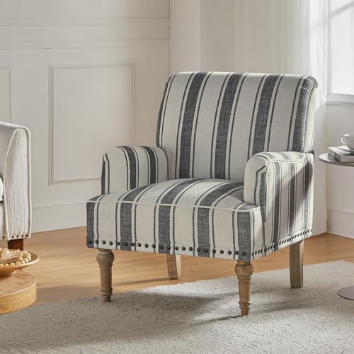 HULALA HOME Modern Armchair with Wooden Legs & Nailhead Trim, Comfy Upholstered Accent Chair for Living Room Bedroom Office(Stripe Pattern, Black)